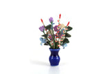 Artisan-Made Vintage 1:12 Miniature Dollhouse Purple & Blue Flower Arrangement in Cobalt Blue Vase