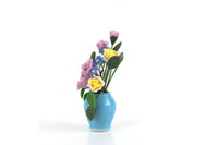 Artisan-Made Vintage 1:12 Miniature Dollhouse Purple & Yellow Flower Arrangement in Blue Vase