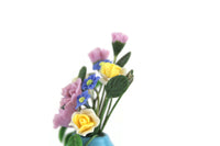 Artisan-Made Vintage 1:12 Miniature Dollhouse Purple & Yellow Flower Arrangement in Blue Vase