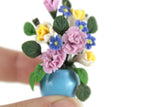 Artisan-Made Vintage 1:12 Miniature Dollhouse Purple & Yellow Flower Arrangement in Blue Vase