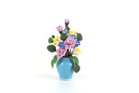 Artisan-Made Vintage 1:12 Miniature Dollhouse Purple & Yellow Flower Arrangement in Blue Vase