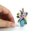 Artisan-Made Vintage 1:12 Miniature Dollhouse Purple & Yellow Flower Arrangement in Blue Vase