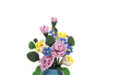 Artisan-Made Vintage 1:12 Miniature Dollhouse Purple & Yellow Flower Arrangement in Blue Vase