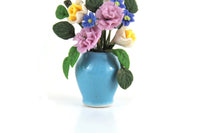 Artisan-Made Vintage 1:12 Miniature Dollhouse Purple & Yellow Flower Arrangement in Blue Vase