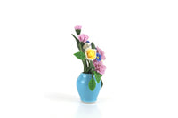 Artisan-Made Vintage 1:12 Miniature Dollhouse Purple & Yellow Flower Arrangement in Blue Vase