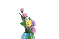 Artisan-Made Vintage 1:12 Miniature Dollhouse Purple & Yellow Flower Arrangement in Blue Vase