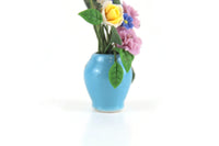 Artisan-Made Vintage 1:12 Miniature Dollhouse Purple & Yellow Flower Arrangement in Blue Vase