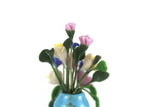 Artisan-Made Vintage 1:12 Miniature Dollhouse Purple & Yellow Flower Arrangement in Blue Vase