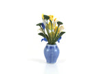 Artisan-Made Vintage 1:12 Miniature Dollhouse Blue & Yellow Flower Arrangement in Blue Vase