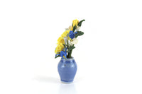 Artisan-Made Vintage 1:12 Miniature Dollhouse Blue & Yellow Flower Arrangement in Blue Vase