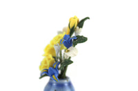 Artisan-Made Vintage 1:12 Miniature Dollhouse Blue & Yellow Flower Arrangement in Blue Vase