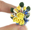 Artisan-Made Vintage 1:12 Miniature Dollhouse Blue & Yellow Flower Arrangement in Blue Vase