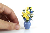 Artisan-Made Vintage 1:12 Miniature Dollhouse Blue & Yellow Flower Arrangement in Blue Vase