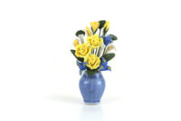 Artisan-Made Vintage 1:12 Miniature Dollhouse Blue & Yellow Flower Arrangement in Blue Vase