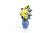 Artisan-Made Vintage 1:12 Miniature Dollhouse Blue & Yellow Flower Arrangement in Blue Vase