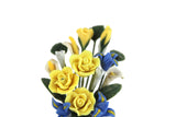 Artisan-Made Vintage 1:12 Miniature Dollhouse Blue & Yellow Flower Arrangement in Blue Vase