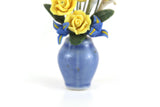 Artisan-Made Vintage 1:12 Miniature Dollhouse Blue & Yellow Flower Arrangement in Blue Vase