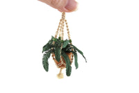 Artisan-Made Vintage 1:12 Miniature Dollhouse Potted Fern Houseplant in Macramé Hanger Signed by Artist