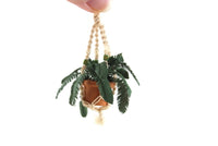 Artisan-Made Vintage 1:12 Miniature Dollhouse Potted Fern Houseplant in Macramé Hanger Signed by Artist