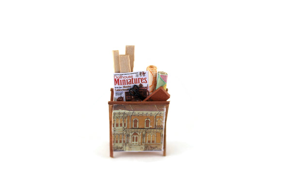 Artisan-Made Vintage 1:12 Miniature Dollhouse House-Shaped Craft Basket of Dollhouse Building Accessories Signed by Artist