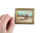 Artisan-Made Vintage 1:12 Miniature Dollhouse Landscape Watercolor Painting in Gold Frame & Signed by Artist