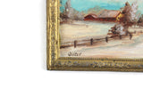 Artisan-Made Vintage 1:12 Miniature Dollhouse Landscape Watercolor Painting in Gold Frame & Signed by Artist