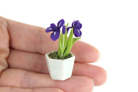 Artisan-Made Vintage 1:12 Miniature Dollhouse Purple Iris Potted Plant