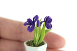 Artisan-Made Vintage 1:12 Miniature Dollhouse Purple Iris Potted Plant