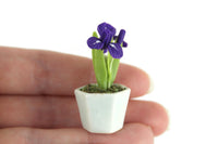 Artisan-Made Vintage 1:12 Miniature Dollhouse Purple Iris Potted Plant