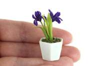 Artisan-Made Vintage 1:12 Miniature Dollhouse Purple Iris Potted Plant