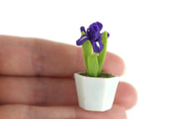 Artisan-Made Vintage 1:12 Miniature Dollhouse Purple Iris Potted Plant