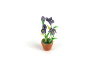 Artisan-Made Vintage 1:12 Miniature Dollhouse Blue Iris Potted Plant