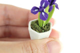 Artisan-Made Vintage 1:12 Miniature Dollhouse Purple Iris Potted Plant