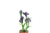 Artisan-Made Vintage 1:12 Miniature Dollhouse Blue Iris Potted Plant