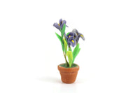 Artisan-Made Vintage 1:12 Miniature Dollhouse Blue Iris Potted Plant