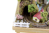 Artisan-Made Vintage 1:12 Miniature Dollhouse Train Set & Village on Wooden Table