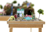 Artisan-Made Vintage 1:12 Miniature Dollhouse Train Set & Village on Wooden Table
