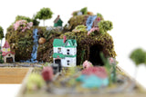Artisan-Made Vintage 1:12 Miniature Dollhouse Train Set & Village on Wooden Table