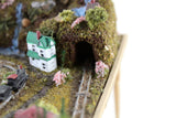 Artisan-Made Vintage 1:12 Miniature Dollhouse Train Set & Village on Wooden Table