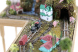 Artisan-Made Vintage 1:12 Miniature Dollhouse Train Set & Village on Wooden Table