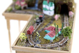 Artisan-Made Vintage 1:12 Miniature Dollhouse Train Set & Village on Wooden Table