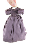 Artisan-Made Vintage 1:12 Miniature Dollhouse Purple Puff Sleeve Dress on Wooden Hanger