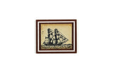 Artisan-Made Vintage 1:12 Miniature Dollhouse Framed Drawing of a Ship, Signed by Artist