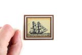 Artisan-Made Vintage 1:12 Miniature Dollhouse Framed Drawing of a Ship, Signed by Artist