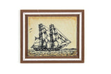 Artisan-Made Vintage 1:12 Miniature Dollhouse Framed Drawing of a Ship, Signed by Artist