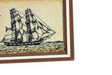 Artisan-Made Vintage 1:12 Miniature Dollhouse Framed Drawing of a Ship, Signed by Artist