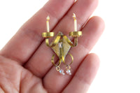 Artisan-Made Vintage 1:12 Miniature Dollhouse Double Arm Brass Candelabra & Iridescent Crystal Wall Sconce Light