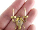 Artisan-Made Vintage 1:12 Miniature Dollhouse Double Arm Brass Candelabra & Iridescent Crystal Wall Sconce Light