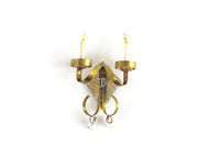 Artisan-Made Vintage 1:12 Miniature Dollhouse Double Arm Brass Candelabra & Iridescent Crystal Wall Sconce Light