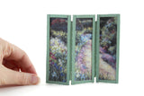 Artisan-Made Vintage 1:12 Miniature Dollhouse Green Folding Screen Room Divider with Floral Paintings Signed by Artist